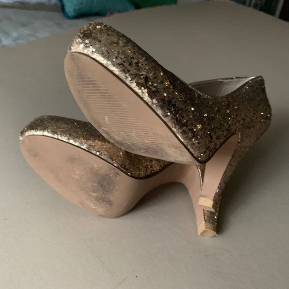 GOLD GLITTER SPARKLE KITTEN HEEL PUMP SHINY FORMAL - Picture 7 of 8